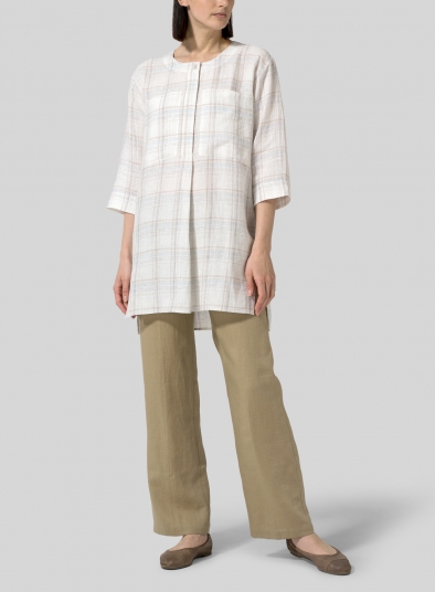 Linen Chest Pocket Checker Tunic