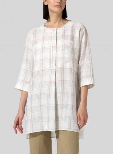Linen Chest Pocket Checker Tunic