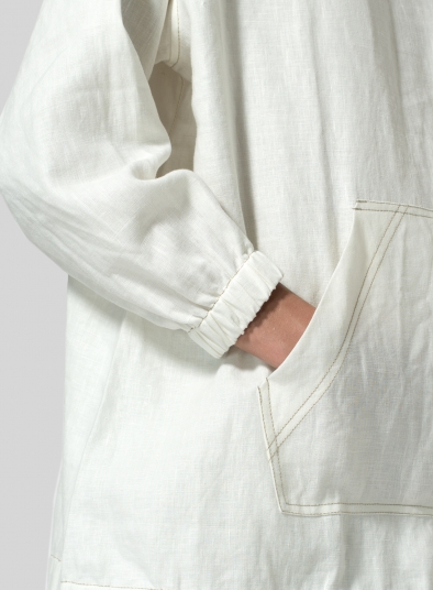 White Linen Oversized Hoodie Top - Plus Size