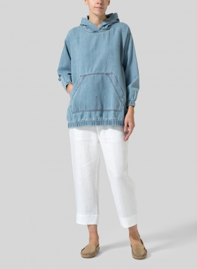 Linen Oversized Denim Hoodie Top