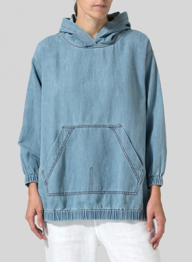 Linen Oversized Denim Hoodie Top