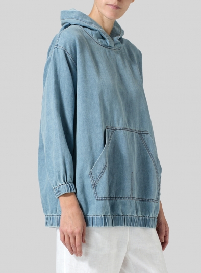 Linen Oversized Denim Hoodie Top