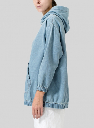 Linen Oversized Denim Hoodie Top