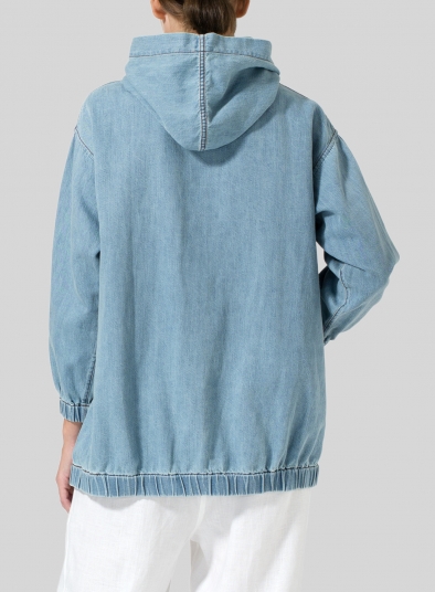 Linen Oversized Denim Hoodie Top