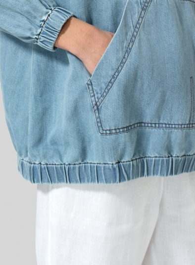 Linen Oversized Denim Hoodie Top