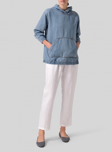 Linen Oversized Denim Hoodie Top