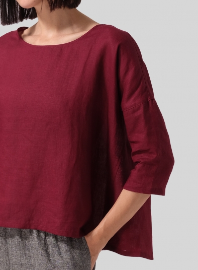 Linen Contrast Dropped Shoulder Top