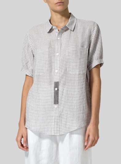 Linen Short Sleeve Checker Shirt