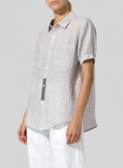 Linen Short Sleeve Checker Shirt