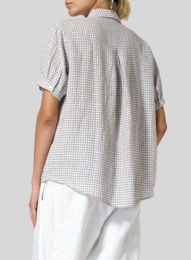 Linen Short Sleeve Checker Shirt