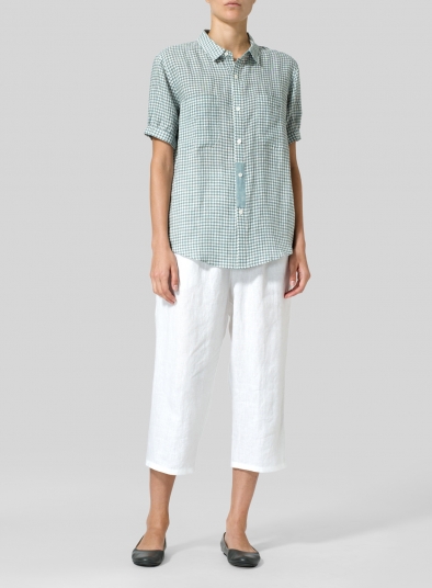 Linen Short Sleeve Checker Shirt