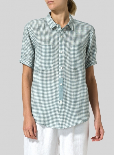 Linen Short Sleeve Checker Shirt
