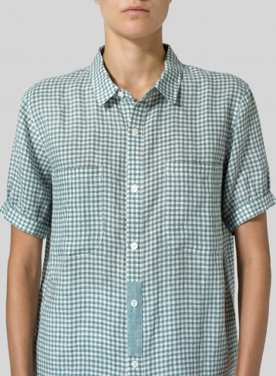 Linen Short Sleeve Checker Shirt
