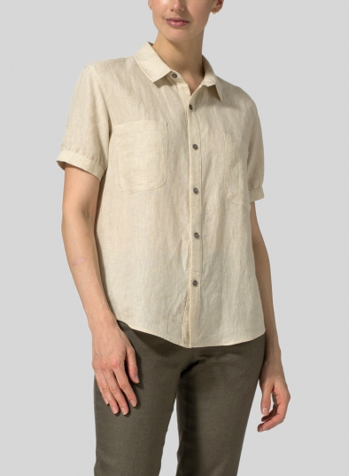 Linen Short Sleeve Checker Shirt