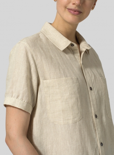 Linen Short Sleeve Checker Shirt