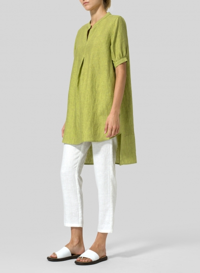 Linen Mandarin Collar A Shape Blouse
