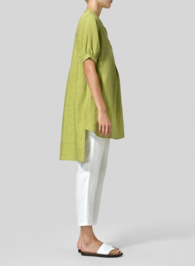 Linen Mandarin Collar A Shape Blouse