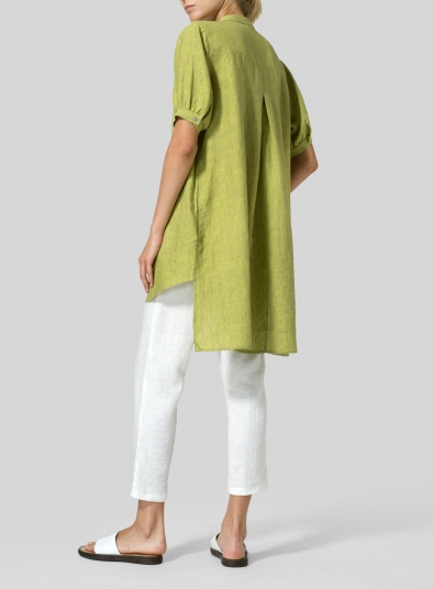 Linen Mandarin Collar A Shape Blouse