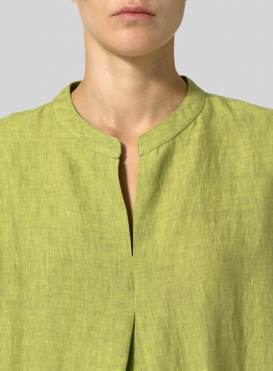 Linen Mandarin Collar A Shape Blouse