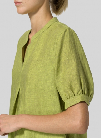 Linen Mandarin Collar A Shape Blouse
