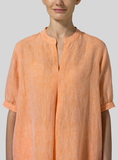 Linen Mandarin Collar A Shape Blouse