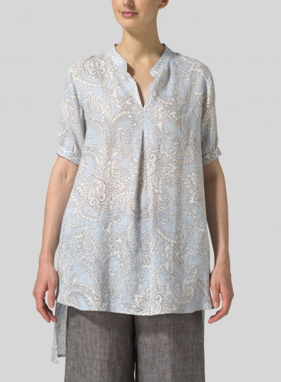 Linen Mandarin Collar A Shape Blouse