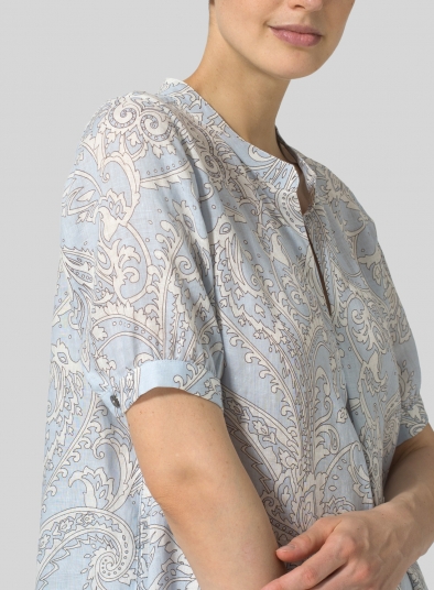 Linen Mandarin Collar A Shape Blouse