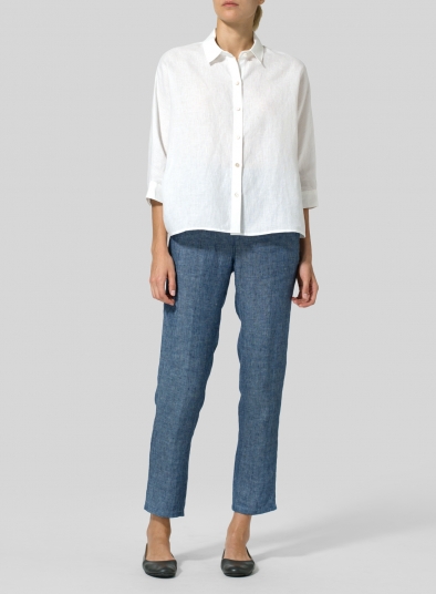 Linen Collar Boxy Top