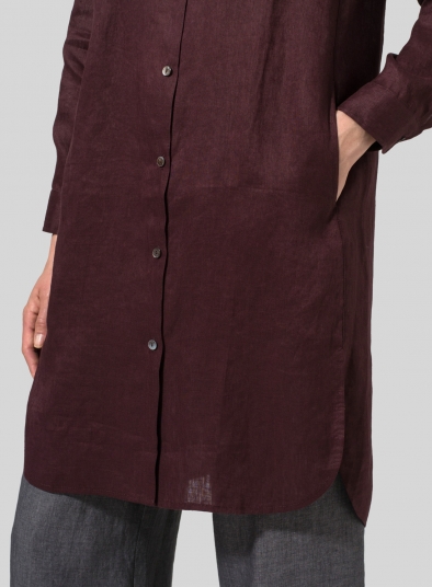 Linen Stand Collar Long Shirt