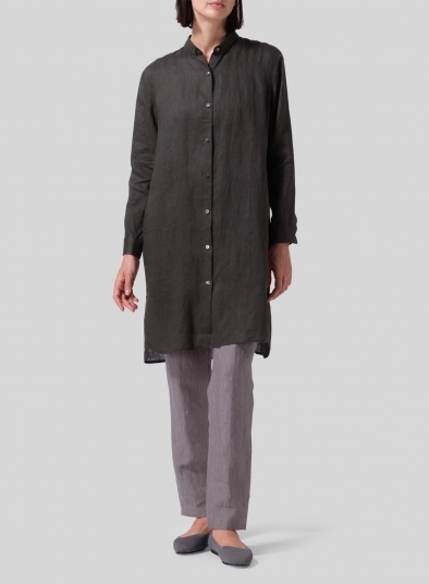 Linen Stand Collar Long Shirt