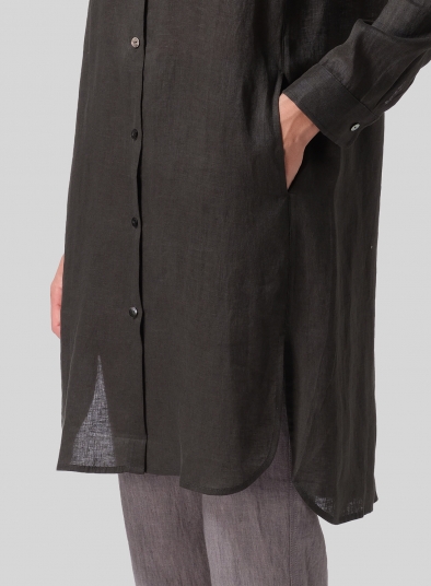 Linen Stand Collar Long Shirt
