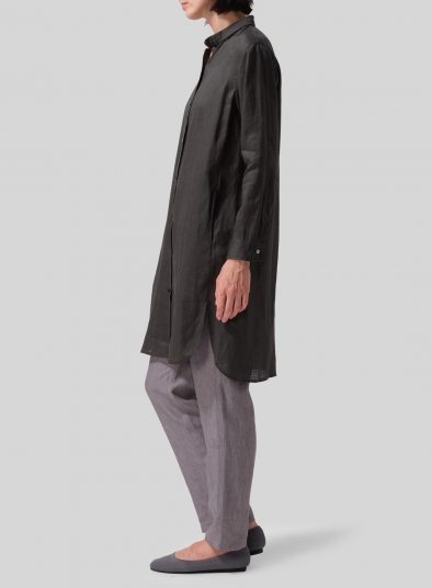 Linen Stand Collar Long Shirt