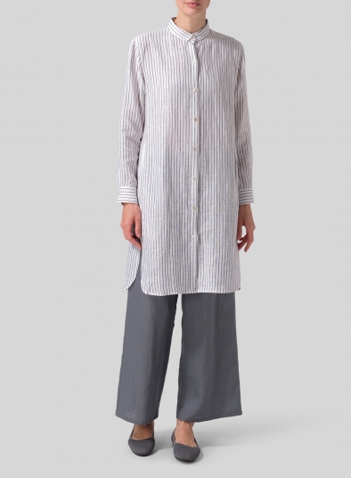 Linen Stand Collar Long Shirt