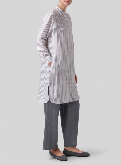 Linen Stand Collar Long Shirt