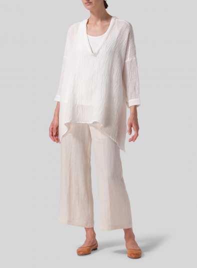 Linen Loose Deep V-neck Overtop