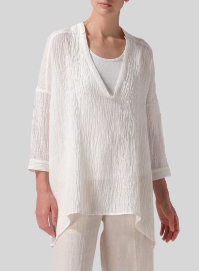 Linen Loose Deep V-neck Overtop