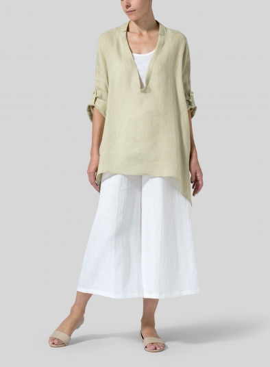 Linen Loose Delicate Deep V-neck Overtop