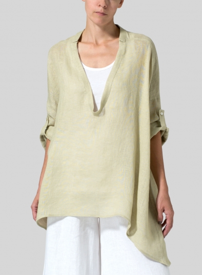 Linen Loose Delicate Deep V-neck Overtop