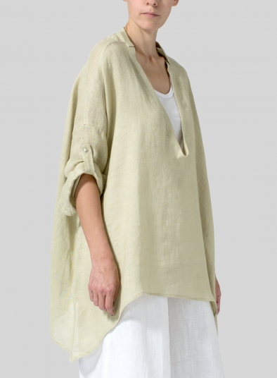 Linen Loose Delicate Deep V-neck Overtop