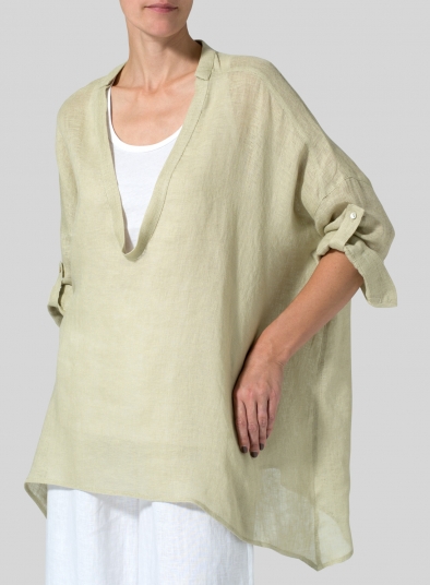 Linen Loose Delicate Deep V-neck Overtop