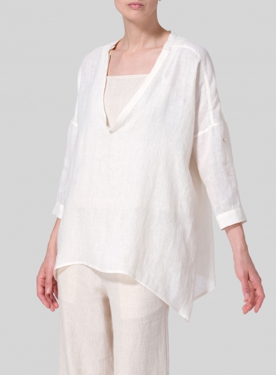 Linen Loose Delicate Deep V-neck Overtop