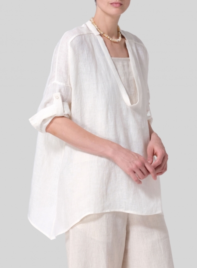 Linen Loose Delicate Deep V-neck Overtop