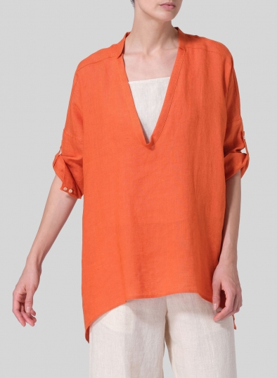 Linen Loose Delicate Deep V-neck Overtop