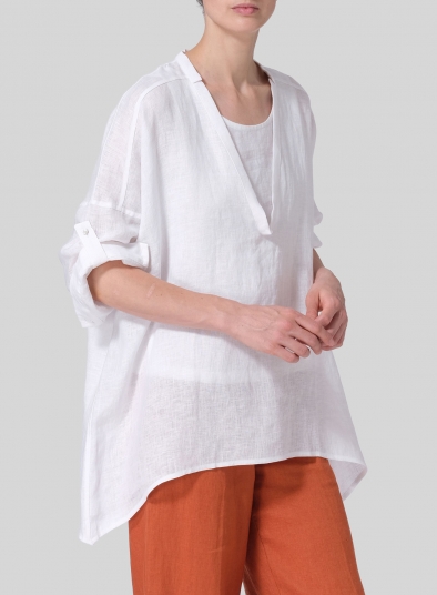 Linen Loose Delicate Deep V-neck Overtop