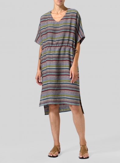 Linen Mixed-Textures V-Neck Dress