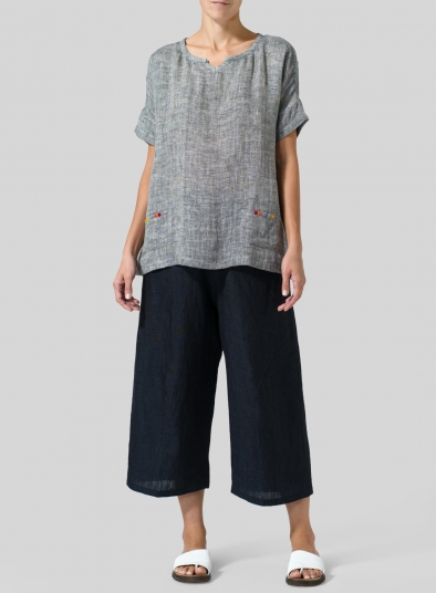 Linen Doublecloth Short Sleeve Top