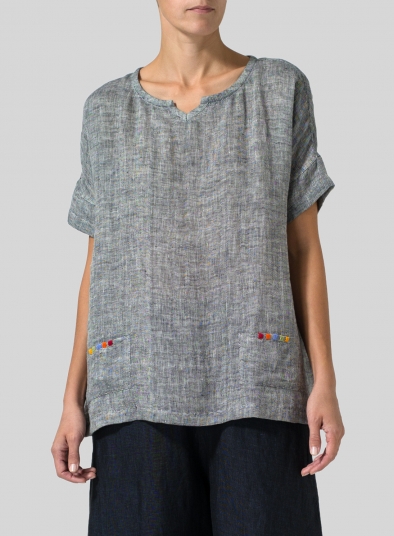 Linen Doublecloth Short Sleeve Top