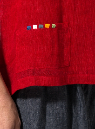 Linen Embroider Pocket Lightweight Top