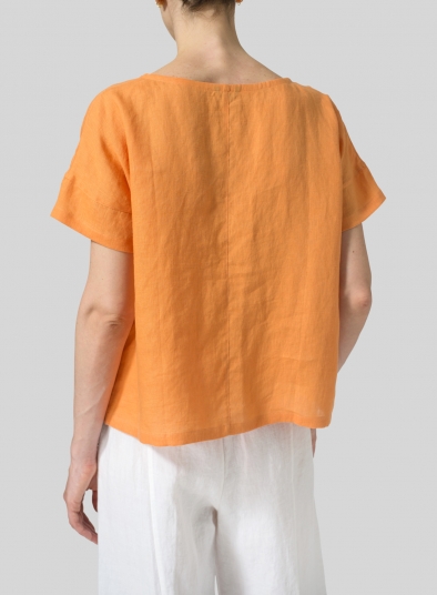 Linen Boxy Fit Embroidery Pocket Top