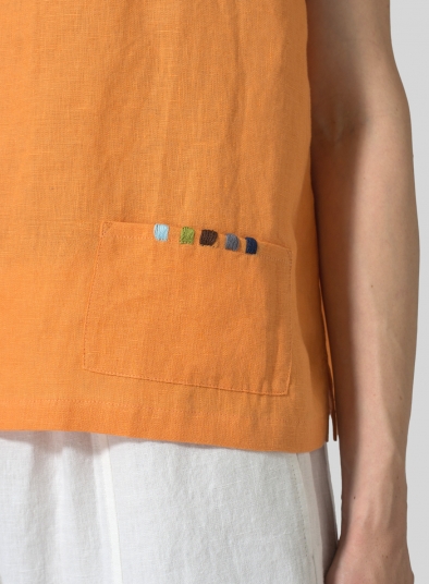 Linen Boxy Fit Embroidery Pocket Top